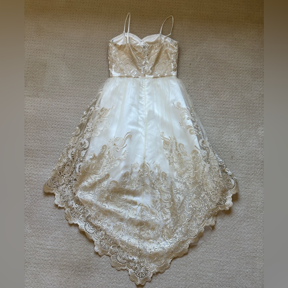 New Chi Chi London TALL High-Low Elegant White and Gold Lace Dress